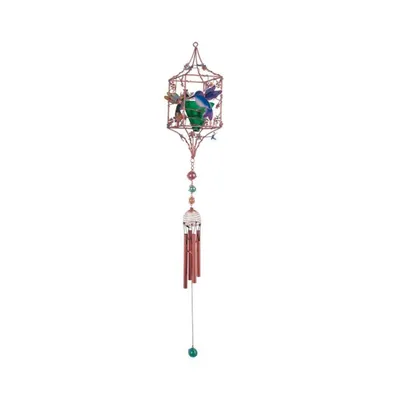 33" Long Hummingbird Copper and Gem Wind Chime with Candle Holder