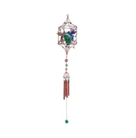 33" Long Hummingbird Copper and Gem Wind Chime with Candle Holder