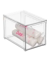 mDesign Plastic Stackable Bathroom Vanity Storage Organizer with Drawer - Clear