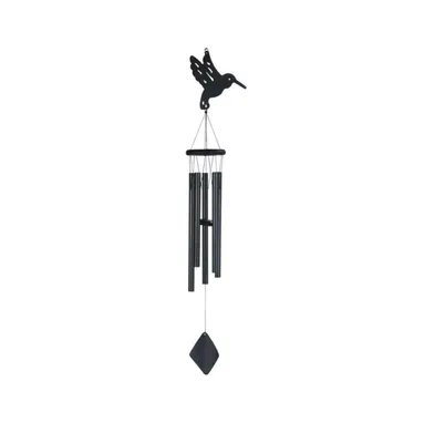 41" Long Black Hummingbird Silhouette Wood and Metal Wind Chime