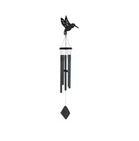 41" Long Black Hummingbird Silhouette Wood and Metal Wind Chime