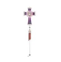 30" Long Purple Cross Wind Chime with Copper Gem