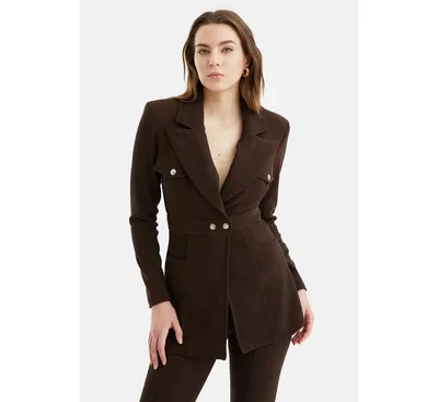 Nocturne Women's Shoulder Pad Double-Breasted Blazer