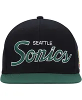 Men's Mitchell & Ness Black Seattle SuperSonics Hardwood Classics Mvp Team Script 2.0 Snapback Hat