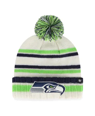 Big Boys and Girls '47 Brand Cream Seattle Seahawks Driftway Cuffed Knit Hat with Pom