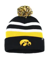 Men's '47 Brand Black Iowa Hawkeyes State Line Cuffed Knit Hat with Pom