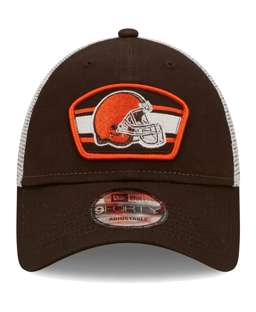 Men's New Era Brown, White Cleveland Browns Logo Patch Trucker 9FORTY Snapback Hat