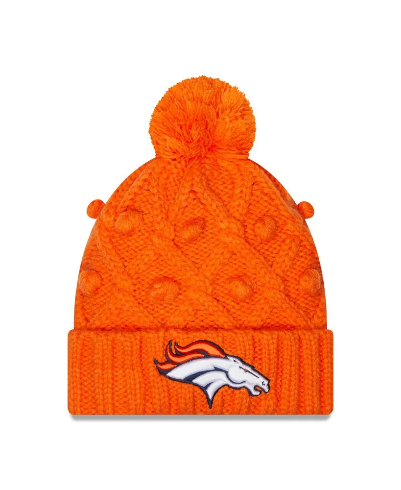 Big Girls New Era Orange Denver Broncos Toasty Cuffed Knit Hat with Pom