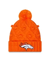 Big Girls New Era Orange Denver Broncos Toasty Cuffed Knit Hat with Pom