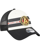Men's New Era White, Black Atlanta United Fc Team Stripes 9FORTY Trucker Snapback Hat