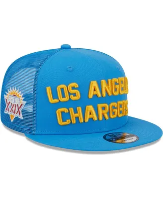 Men's New Era Powder Blue Los Angeles Chargers Stacked Trucker 9FIFTY Snapback Hat