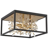 Possini Euro Design Carrine Modern Ceiling Light Flush-Mount Fixture 14 1/4" Wide Black Metal Gold Branches 4-Light Clear Crystal Buds for Bedroom Kit