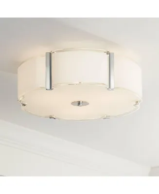 Possini Euro Design Flair Modern Ceiling Light Flush-Mount Fixture 16 3/4" Wide Chrome 3-Light White Glass Scalloped Edge Drum Shade for Bedroom Kitch