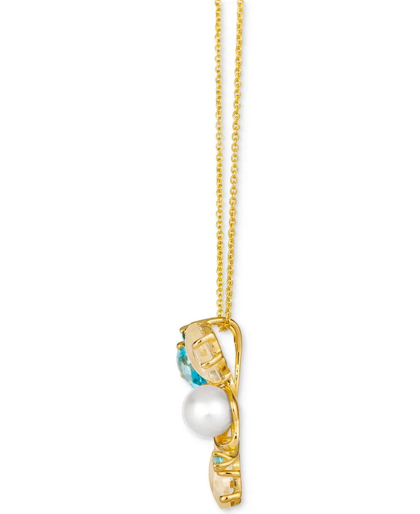 Le Vian Ombre Multi-Gemstone (2-1/3 ct. t.w.), Vanilla Pearl (6mm), & Vanilla Diamond Accent Adjustable 20" Pendant Necklace in 14k Gold