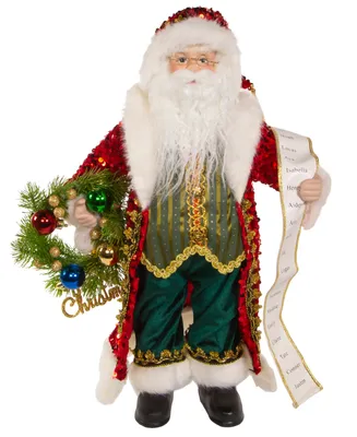 Kurt Adler 18" Fabric and Resin Decorative Santa with Wreath Table Piece