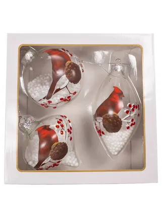 Kurt Adler 80mm Glass Transparent Cardinal Ball, Onion and Teardrop Shaped Ornaments, 3 Piece Set