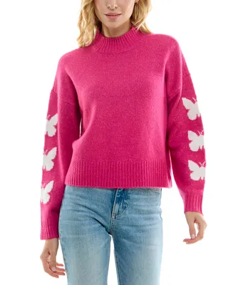 Ultra Flirt Juniors' Butterflies Mock-Turtleneck Sweater