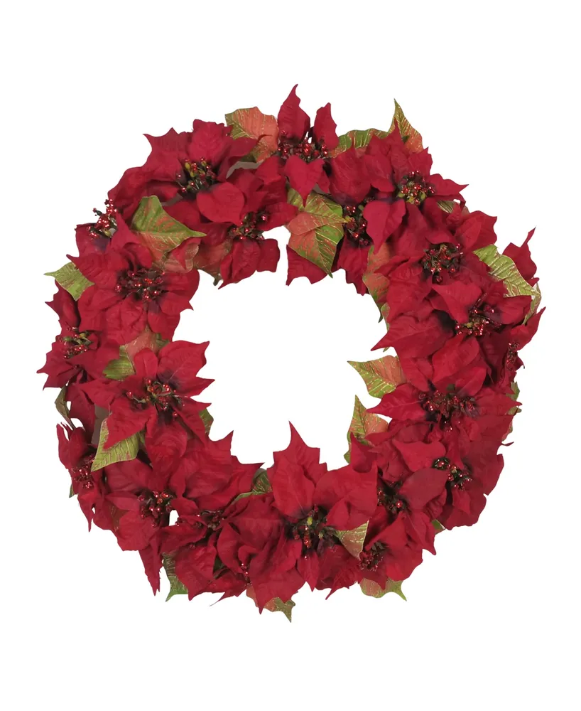 Kurt Adler 24" Unlit Poinsettia Wreath