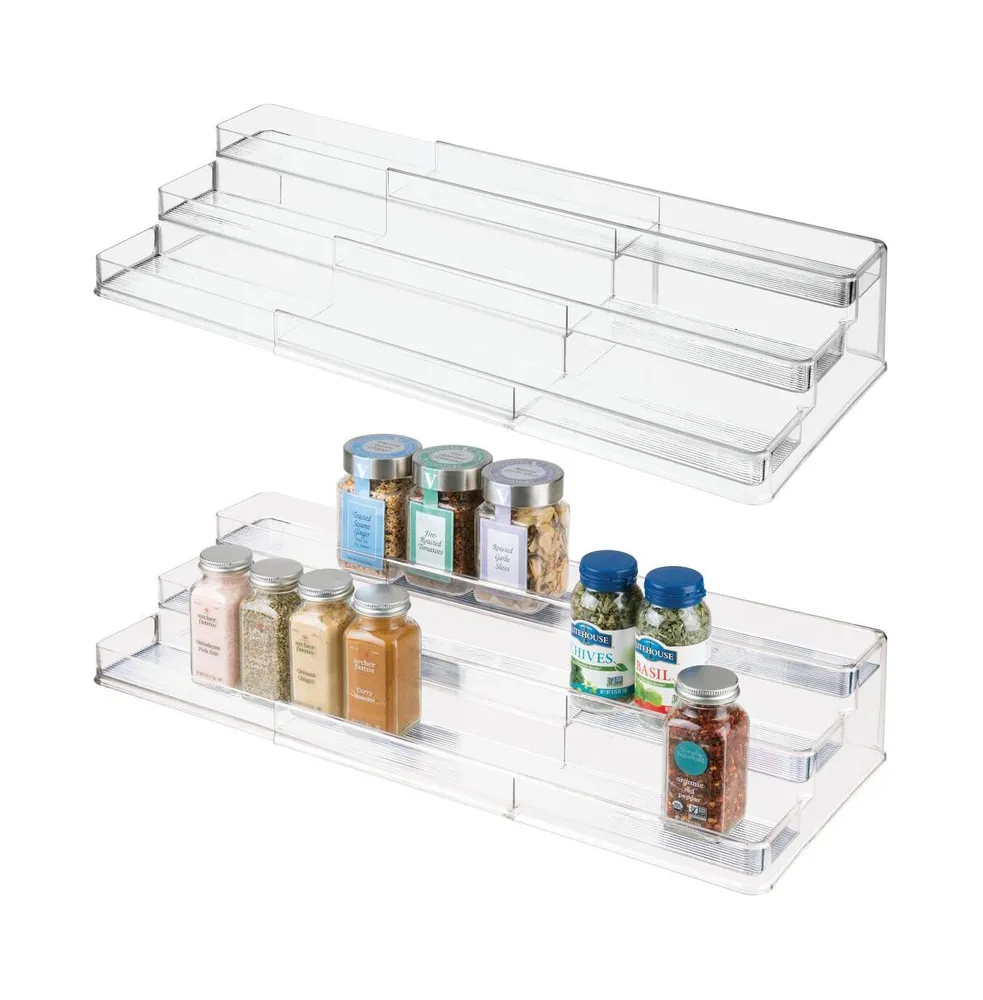 mDesign Plastic Kitchen Tiered Food Storage Shelves, 2 Levels - Clear