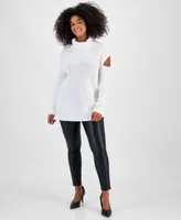 Bar Iii Womens Turtleneck Cutout Sweater Faux Leather Double Zip Leggings Created For Macys
