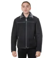 Furniq Uk Men's Leather Banded Sheepskin Casual Jacket