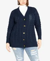 Avenue Plus Cara Cable V-neck Cardigan Sweater