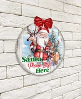 Designocracy Santa Please Stop Here Sign Christmas Door Decor Wood Welcome Sign G. DeBrekht