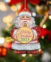 Designocracy Dated Merry Christmas Wooden Ornaments Holiday Decor Set of 2 G. DeBrekht