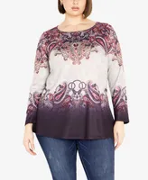 Avenue Plus Callie Placement Long Sleeve Top