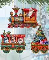 Designocracy Santa's Train Christmas Wooden Ornaments Holiday Decor Set of 3 G. DeBrekht