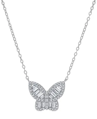 Lab-Grown White Sapphire Baguette Butterfly 18" Pendant Necklace (3/4 ct. t.w.) in Sterling Silver