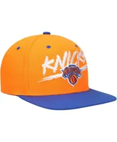 Men's Mitchell & Ness Orange, Blue New York Knicks Hardwood Classics Soul Transcript Snapback Hat