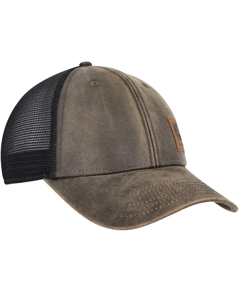 Men's Top of the World Brown John Deere Classic Oil Skin Corner Logo Trucker Adjustable Hat