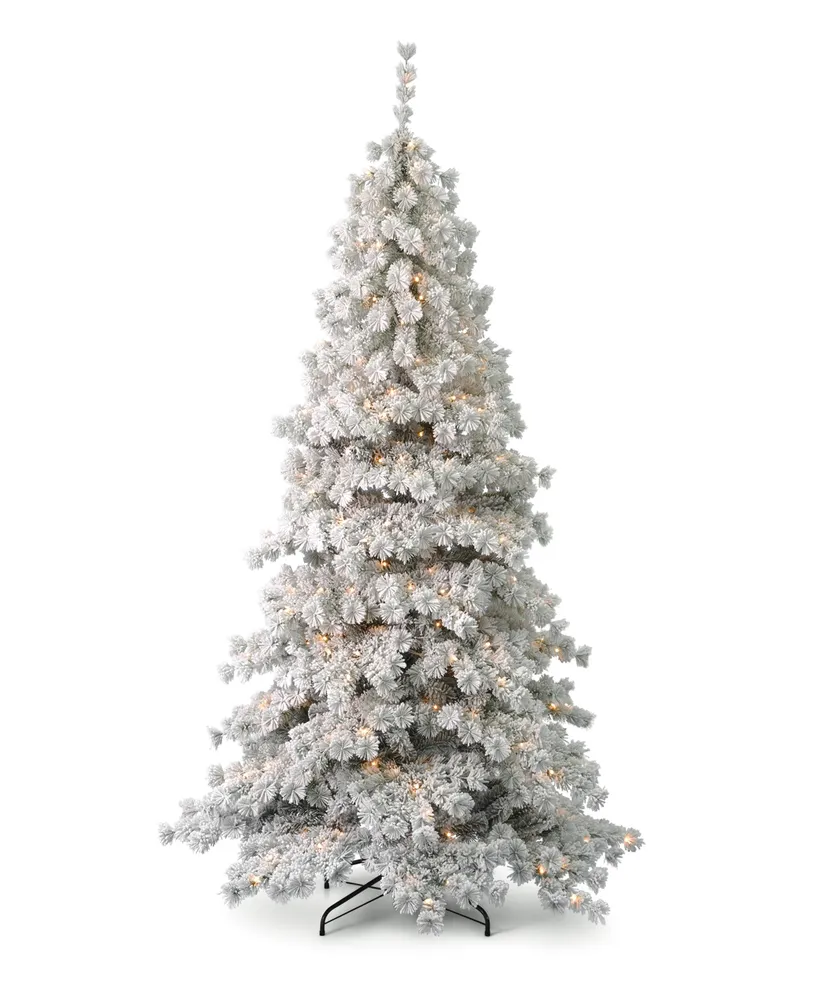 Seasonal Flocked Winter Fir 7.5' Pre-Lit Flocked Hard Needle Tree with Metal Stand 735 Tips, 300 Warm Led Remote, Ez-Connect, Storage Bag