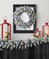 Seasonal Snow Kissed Pine 9' Pre-Lit Flocked Pvc Tips Garland with 180 Tips, 50 Led Lights with Battery Operated