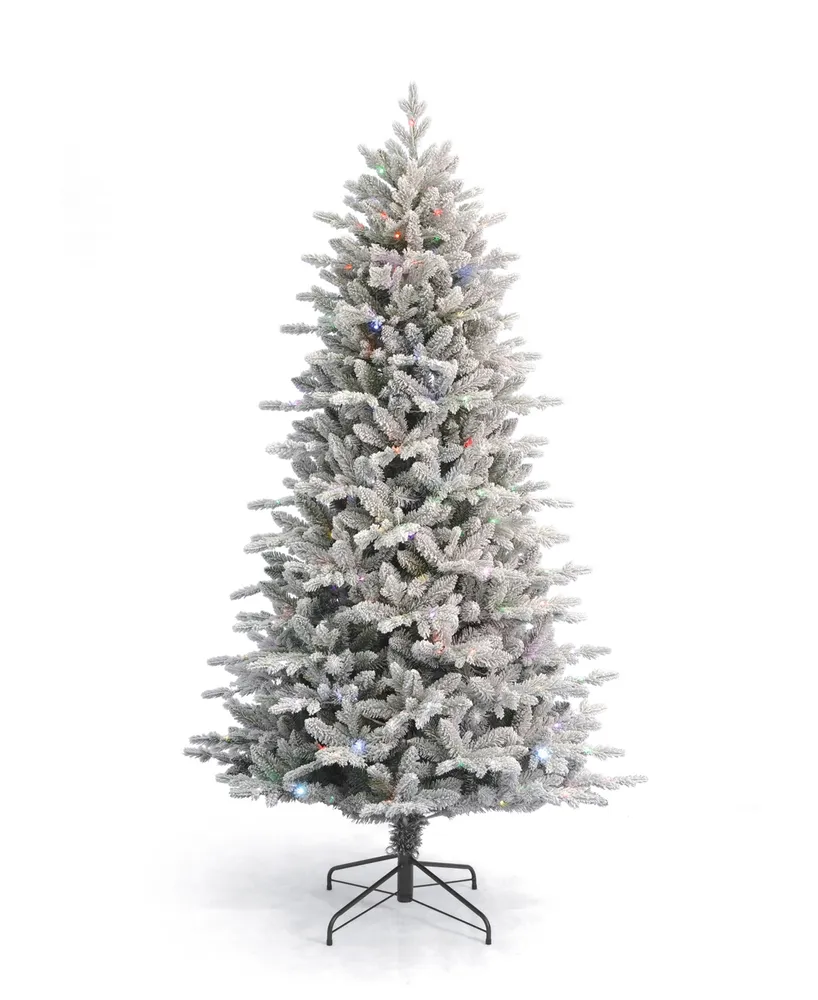 Seasonal The Bluffton Flocked Pine 7' Pe, Pvc Tree, 2289 Tips, 350 Rgbw Lights, Metal Stand, Ez-Connect