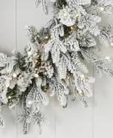 Seasonal Dandan Flocked Pine 24" Pre-Lit Pe Mixed Pvc Wreath with 375 Tips, 150 Warm Led Lights