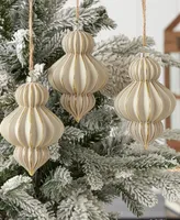 Seasonal Gesso Finial Glass Ornament 120 Millimeter, Set of 3