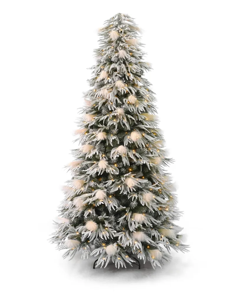 Seasonal Pine and Pampas 7.5' Pre-Lit Flocked Pe Mixed Pvc Tree, 5580 Tips, 80 Pieces Pampas, 550 Warm Led, Ez-Connect, Remote, Storage Bag