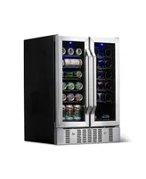 Newair 24" Built-in Dual Zone 18 Bottle and 58 Can Wine and Beverage Fridge in Stainless Steel with French Doors and Chrome Shelves
