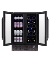 Newair 24" Wine and Beverage Refrigerator and Cooler, 18 Bottle and 60 Can Capacity, Built-in Dual Zone Fridge in Black Stainless Steel with French Do