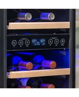 Newair 15" Built-in 29 Bottle Dual Zone Compressor Wine Fridge, Quiet Operation with Beech Wood Shelves and Recessed Kickplate