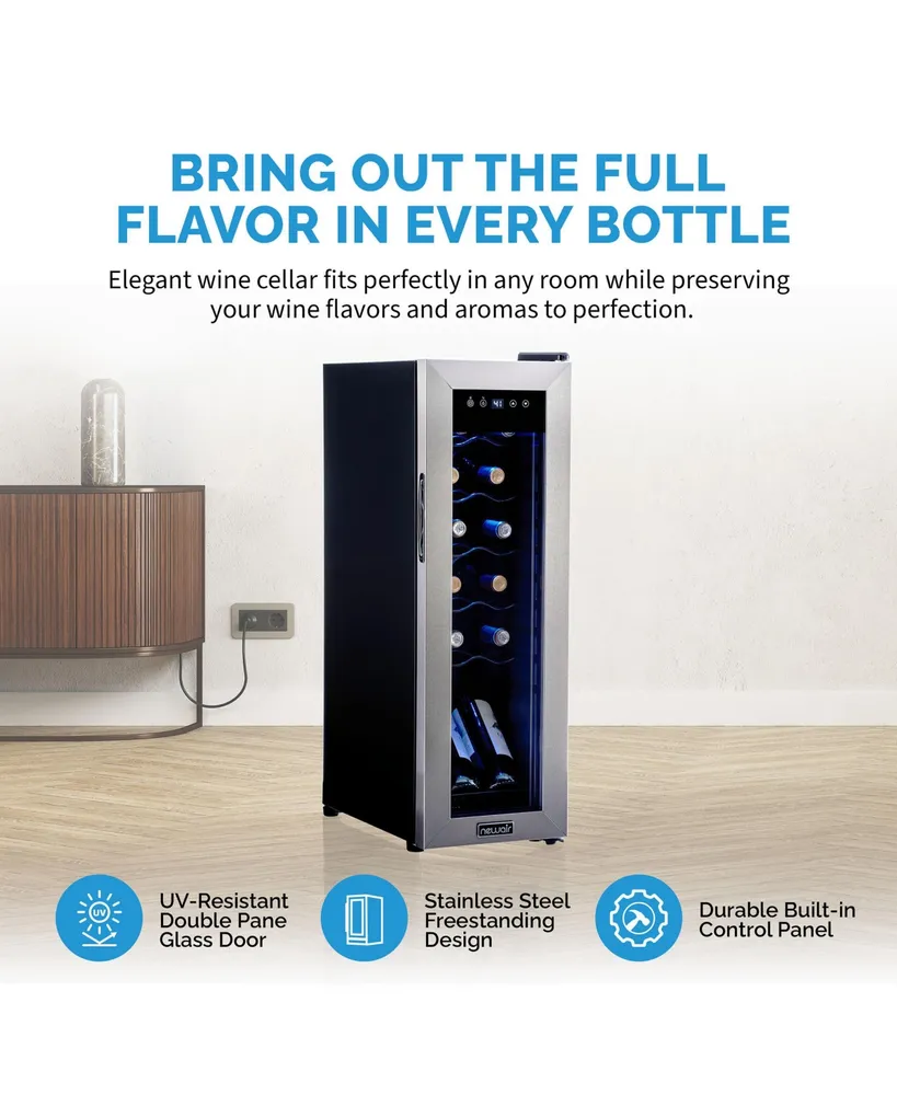 Newair 12 Bottle Wine Cooler Refrigerator, Freestanding Wine Fridge with Stainless Steel & Double