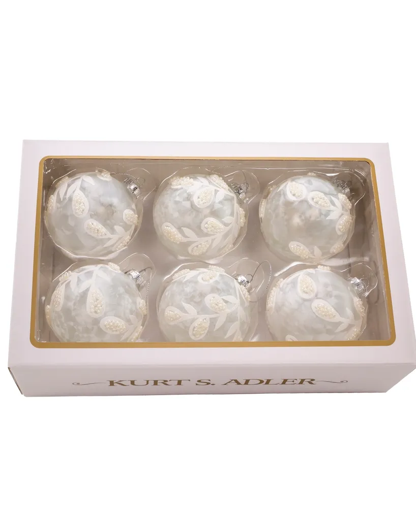 Kurt Adler 80mm Glass Imitation Pearl 6 Piece Ball Ornament Set