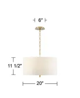 Possini Euro Design Warm Gold Pendant Chandelier Lighting 20" Wide Modern White Linen Drum Shade 4-Light Fixture for Dining Room Living House Foyer Ki