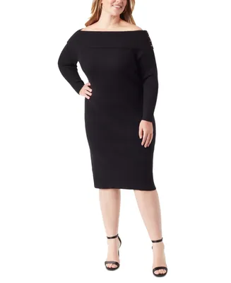 Jessica Simpson Trendy Plus Size Aaryn Rib-Knit Off-The-Shoulder Dress