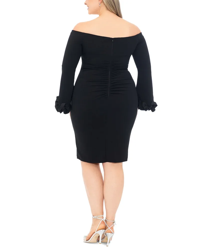 Xscape Plus Size Off-The-Shoulder Ruffled-Cuff Dress