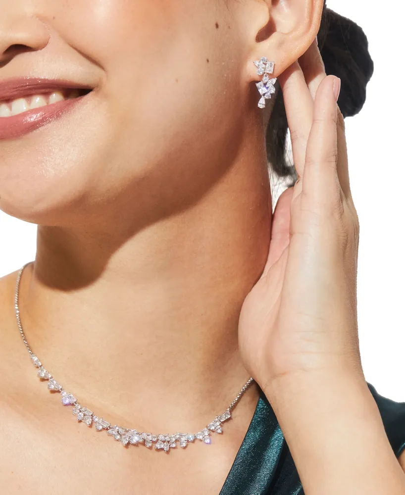Eliot Danori Silver-Tone Crystal Cluster Drop Earrings