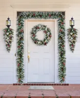 Glitzhome 3' Pre-Lit Pinecones and Red Berries Artificial Christmas Teardrop Swag with 50 Warm White Lights and Timer