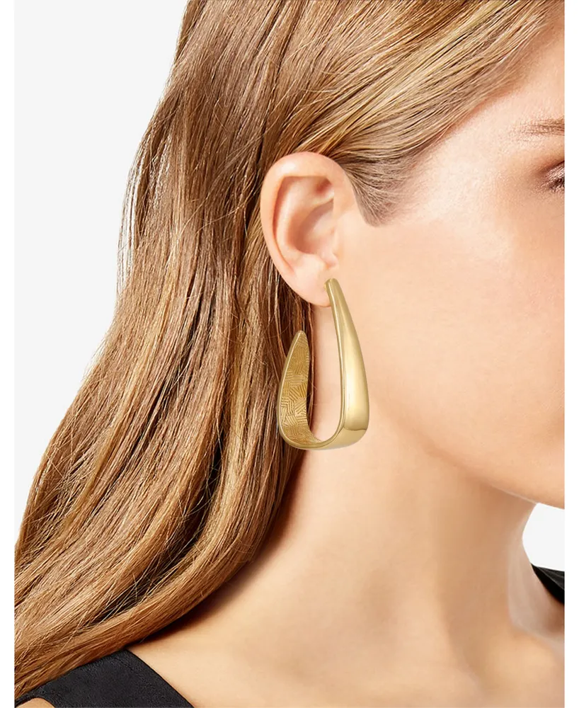 T Tahari Gold-Tone Long Open C Hoop Earrings